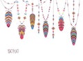 Boho Abstract Design with Bird Feather and Beads.
