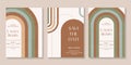 Boho Arch Wedding Invitation Terraccota Rust Beige Modern Retro 70s Rainbow Sage Arch Moss Abstract Japandi Minimalism.