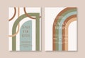 Boho Arch Wedding Invitation Terraccota Rust Beige Modern Retro 70s Rainbow Sage Arch Moss Abstract Japandi Minimalism.