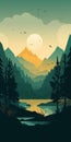 Boho Art: Boreal Forest Minimalist Mountain Landscape