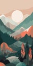 Boho Art: Boreal Forest Minimalist Mountain Landscape