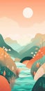 Boho Art: Coral Reef Minimalist Mountain Landscape