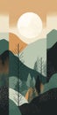 Boho Art: Minimalist Boreal Forest Mountain Landscape