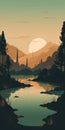 Boho Art: Swamp Minimalist Mountain Landscape