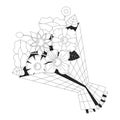 Boho autumn flowers bouquet black and white 2D line cartoon object