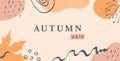 Boho Autumn horizontal banner template. Trendy abstract background with fall season forest leaves, tropical plants and