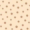 Boho autumn sunflowers pattern. Boho fall floral seamless pattern. Tiny sunflowers background. Cute pastel brown print