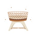 Boho baby cradle. Hand drawn scandinavian wooden cot for newborn isolated on white background. Vector illustration in Royalty Free Stock Photo