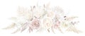 Boho beige and blush trendy vector design bouquet. Pastel pampas grass