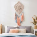 Boho Bliss: Macrame Wall Hanging with Feather and Bead Accents