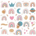 Boho bohemian magic icons cute colorful vector set