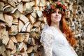 Boho bride with red hair with flowers