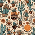 Boho Cactus Art Wallpaper Seamless Pattern Colorful Digital Background Artwork Design - ai generated