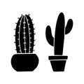 Boho Cactus Silhouette. Hand Drawn Cactus in Linocut Style. Western Design Icon Vector Illustration Isolated on White Royalty Free Stock Photo