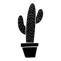 Boho Cactus Silhouette. Hand Drawn Cactus in Linocut Style. Western Design Icon Vector Illustration Isolated on White