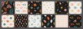 Boho celestial seamless patterns with with constellations, sun, moon, magic eyes, stars, cosmic and floral elements.