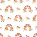 Boho chic floral rainbow pattern Cute romantic baby girl rainbow. Floral girly background Bohemian lovely paper
