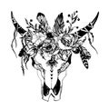 Boho chic image Fashion illustration Wild skull with flowers Boho style