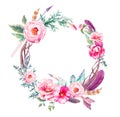 Boho chic wreath with gems and arrows Royalty Free Stock Photo