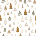 Boho Christmas tree seamless pattern with cute rustic fir trees. Vector repeat background, textile design, winter wrap Royalty Free Stock Photo