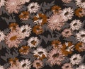 Boho colors seamless pattern of flowers in cozy earth tones.