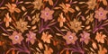 Boho colors trendy seamless pattern with hand drawn flowers.