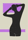 Boho contemporary art print. Minimalist abstract background woman silhouette mid century posters, vector illustration Royalty Free Stock Photo