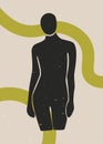 Boho contemporary art print. Minimalist background woman silhouette mid century posters, vector social media