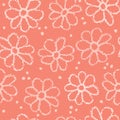 Boho Coral Flower Summer Blooms. Purple, White Floral Seamless Repeating Pattern