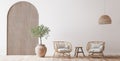 Boho cozy living room design, bright wall mockup Royalty Free Stock Photo