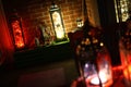 Boho Decor Lantern n Ambient LED Lights Lounge Royalty Free Stock Photo