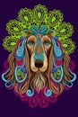 Boho Dog Afghan Hound illustration. Mandala, Floral, Tribal, India, hippie. Psychedelic colors. Print, poster, t-shirt