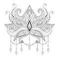 Boho doodle Lotus flower, blackwork tattoo design