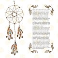 Boho dream catcher. Vector illustration in ethnic style. Design template with hand drawn decoration. Royalty Free Stock Photo