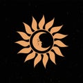 Boho dreamy moon sun symbols. Abstract hand drawn mystic celestial logo, magic esoteric solar sign. Vector illustration