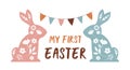 Boho Easter concept design, story template and banner set with two floral bunnies