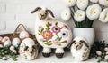 Boho Easter Sheep and Spring Flowers Decoration Crochet Animal Toy or Statue Generative AI Royalty Free Stock Photo