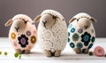 Boho Easter Sheep and Spring Flowers Decoration Crochet Animal Toy or Statue Generative AI