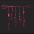 Boho elements. Vector illustration with feathers, arrow and chains. Ornamental bird feathers isolated. Black and pink Royalty Free Stock Photo