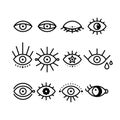 Boho eyes icon set. Geometrical linear eyes collection. Black outline. Vector illustration, flat design Royalty Free Stock Photo