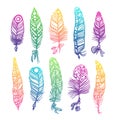 Boho feather hand drawn effect vector style illustration Royalty Free Stock Photo