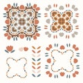 Boho floral design element clipart. Isolated decorative hand drawn flower doodle icon. Gender neutral quilt block earthy