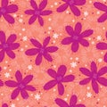 Boho Flower Summer Blooms. Coral Purple, White Floral Seamless Repeating Pattern