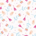 Boho Flower Summer Blooms. Coral Purple, White Floral Seamless Repeating Pattern