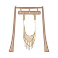 Boho garden swing chair on wooden supports. Cartoon style. Vector art hand drawn on white background