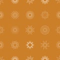 Boho Golden Sun Seamless Pattern in Minimal Liner Style. Vector Background for Fabric print, Cover, Wrapping, Wallpaper. Royalty Free Stock Photo