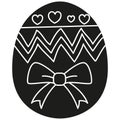 boho groovy easter Decorative Easter egg with hearts and a bow design. in doodle glyph style Royalty Free Stock Photo