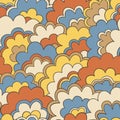 Boho Groovy Retro Psychedelic Clouds Vector Seamless Pattern