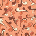 Boho Groovy Retro Psychedelic Swirls Vector Seamless Pattern