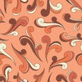 Boho Groovy Retro Psychedelic Swirls Vector Seamless Pattern